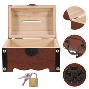 2 Count Retro Money Bank Child Lock Box Keepsake Boxes Wood Saving - Zdjęcie 1 z 12