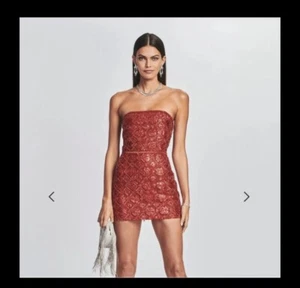 Retrofete Heather STRAPLESS Red Handmade Sequins Mini Dress For Holiday, NYE - Picture 1 of 10