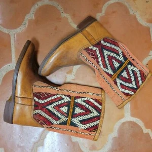 Handmade Luxury Kilim And Leather Western Boots Size 7 - Picture 1 of 13