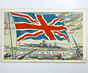 1940s Canada England Patriotic Wartime Battleships, Union Jack Flag UNP Postcard - Picture 1 of 2