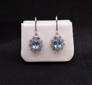 4.46 ct Natural Topaz Blue Solid 925 Sterling Silver Leverback Flower Earrings - Picture 1 of 12