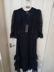 Mint Velvet Lace Mesh Ruffle Maxi Dress, Blue Navy - Picture 1 of 7