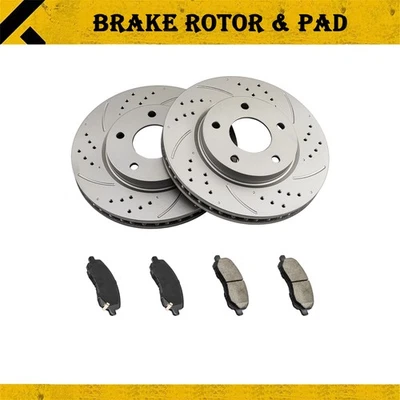 Front Drilled Slotted Rotors Ceramic Pads Kit For 2008-2010 Mitsubishi Lancer - Image 1 of 4