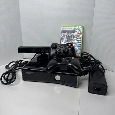 Xbox 360 S Slim Kinect  Mass3 Bundle 250GB Console 2OEM Controllers Games tested - Image 1 of 4