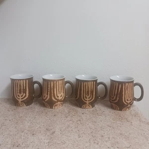 Temple Menorah Pottery Mugs Stoneware Ceramic Jewish Holiday Cups Religion - Picture 1 of 9