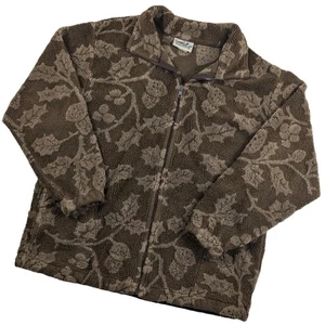 Vintage Fall Autumn Brown Nature Leaf Zip Up Fleece Jacket 90s Fits like XL - Picture 1 of 8