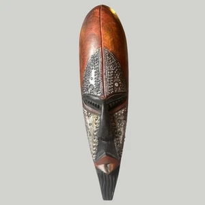 "Máscara tribal africana tallada a mano vintage Ghana - larga 16""x4"" metal mezclado" - Imagen 1 de 5