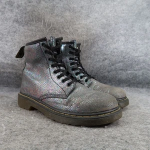 Dr Martens Shoes Kids 3 Boots Combat Delaney Crackle Iridescent Leather Docs Dm - Picture 1 of 14