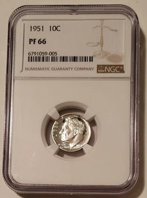 Moneda de diez centavos Roosevelt 1951 PF66 NGC tonificación baja prueba de colección Foto 1 de 2