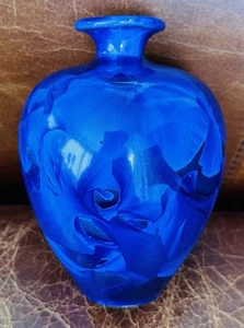 Louis Reding Blue Crystalline Glazed Studio Art Pottery Vase Signed 5 1/2” - Picture 1 of 7