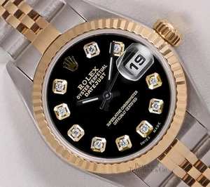 Rolex Lady Datejust 26mm 18K Two-Tone Jubilee Fluted Bezel Black Diamond Dial - Picture 1 of 5