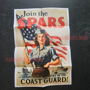 1942 WW2 USA WOMEN SPARS COAST GUARD FLAG NAVY WARSHIP WAR PROPAGANDA POSTER N01 - Picture 1 of 9