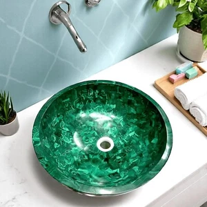 Lavabo da cucina rotondo in malachite 15" lusso lavabo bagno deco - Foto 1 di 5