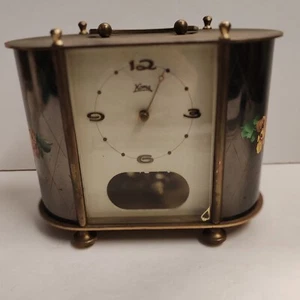 Vintage German Koma Clock Hand Painted Flowers Brass Mid Century - Picture 1 of 14