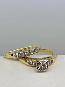 14K Yellow Gold APX 1/3 CTW Round Diamond Wedding Set Rings Sz 8.25 (KN1033450) - Picture 1 of 7