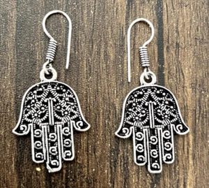 Hamsa Hand Drop Earrings Bright Silver Plated Fashion Jewelry Gift For Her - Picture 1 of 3