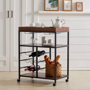 Industrial Glass Drinks Trolley Rustic Metal Cart Serving Shelf Kitchen Table UK - Picture 1 of 8