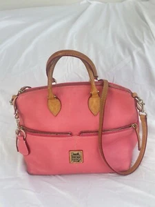 Dooney & Bourke Dillen Pink Pebbled Leather Dome Double Pocket Satchel Tote Bag - Picture 1 of 5
