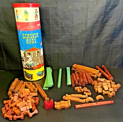 Vintage Lincoln Logs Canister # 4CF Incomplete Set USA Made - Image 1 of 4
