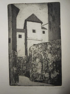 Therese GRUBER Bozen Marconistraße Salzburg HOHENSALZBURG Radierung von 1970 - Bild 1 von 3