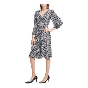 Calvin Klein Daisy Print Belted A-Line Dress Black White Women Plus Size 22 - Picture 1 of 13
