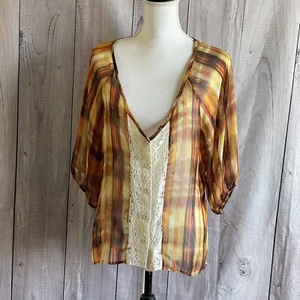 Daytrip Bluse mit tiefem V-Ausschnitt, Größe L, 100% Polyester, Spitze, transparent, 3/4 Arm - Bild 1 von 12