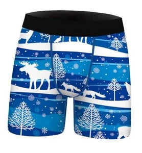 Christmas Underwear for Men,Funny Holiday Boxers Ugly Medium Blue Christmas - Picture 1 of 5