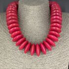 rockabilly necklace chunky red wooden disc beaded choker statement  18''