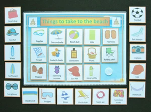 THINGS TO TAKE TO THE BEACH CHART - ADHD Autism SEN Dementia ASD Visual Aid PECS - Picture 1 of 6