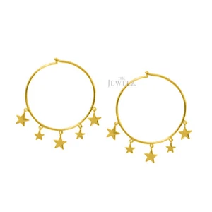 Pendientes de boda de aro de oro liso macizo de 14K de 5 estrellas de 30 mm hechos a mano - The Jewelz - Imagen 1 de 3
