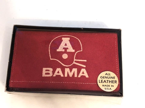 Vintage Bama Alabama Crimson Tide Red Suede Leather Wallet 1970s New Old Stock Cover