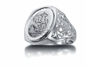 Plata de Ley George & Dragón Imitación Medio Soberano Anillo - Imagen 1 de 1