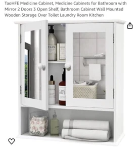 Medicine Cabinet With 2 Doors With Mirrors And 3 Open Shelfs Wall Mounted - Picture 1 of 3