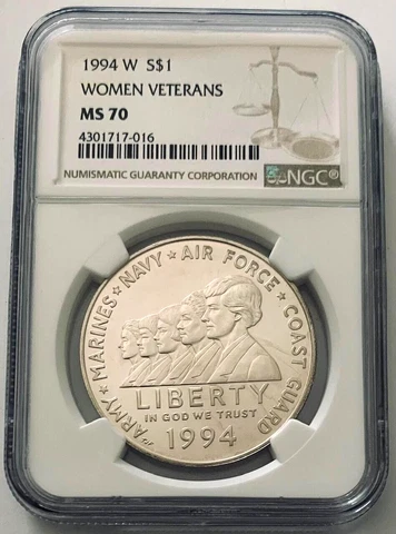 1994 W Women Veterans $1 Silver Dollar NGC MS 70 Cover