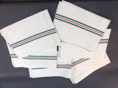 Lot de 6 torchons serviettes en coton ancien rayures vintage cantine école - Photo 1/4