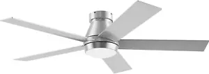 52" Ceiling Fan with Lights, Silver Flush Mount Ceiling Fans, 5 Blades Low Profi - Picture 1 of 12