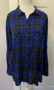 TORRID Womens Button TOP Long Sleeve BLUE Black PLAID Size 2 (2X 18/20) - Picture 1 of 6