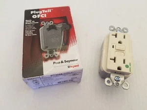PASS AND SEYMOUR PT2095-HGLA PLUGTAIL GFCI HOS GRD REC 20A 125V LIGHT ALMOND NIB - Picture 1 of 10