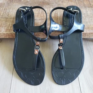 Sandalias Coach Piccadilly Jelly Tanga Mujer 6B Negro Logo C Chanclas en Relieve - Imagen 1 de 10