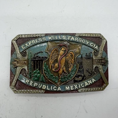 Express Wells Fargoy CIA República Mexicana Latón Hebilla Cinturón U-36 Esmaltado Foto 1 de 4