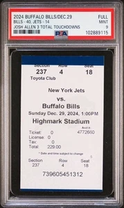 Buffalo Bills Vs New York Jets Ticket Josh Allen 3 TDs 12/29/24 PSA 9 POP 1 - Picture 1 of 3