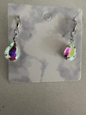Ab Colorless Crystal Teardrop Pear Shaped Earrings, Elegant Formal Classic Hooks - image 1 of 4