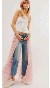 $228 We The Free ~ Free People Pirouette Jeans Caviar Bar Pink Tulle 24 NWOT - Picture 1 of 8