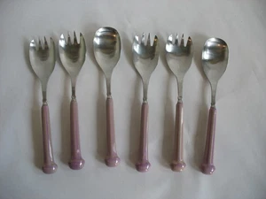 6 pc Vtg Denby Stainless SERVING spoons Forks Regency Purple Tan Gypsy - Picture 1 of 5