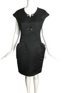 JC DE CASTELBAJAC- NWT Black Satin Drawstring Dress, Size 10 - Picture 1 of 5