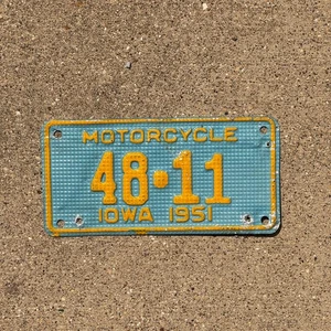 1951 Iowa Motorcycle License Plate Bike Tag Harley Waffle Style Low Number 48 11 - Picture 1 of 1