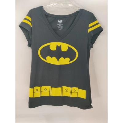 Batman T-Shirt Women's 2XL Black Yellow V-Neck Short Sleeve Superhero Graphic - Image 1 of 4