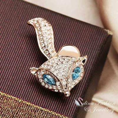 18K Rose Gold Plated Made With Swarovski Element Cute Aquamarine Fox Brooch Foto 1 de 4