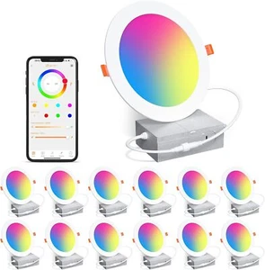 Smart Recessed Lighting 6 Inch RGBCW Color Changing 16W LED Downlight with - Picture 1 of 7