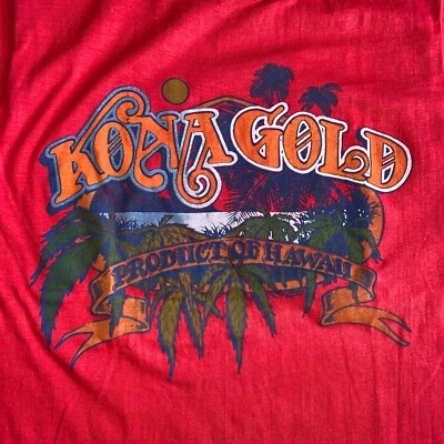 CAMISETA VINTAGE AÑOS 70 HAWAII KONA DORADA MARIHUANA HIERBA HOMBRE TALLA S HAWAIANA Foto 1 de 4